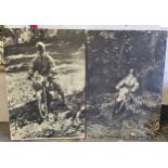 Two 1950/60's posters of trials rider, mounted on hardboard, 100 x 70cm