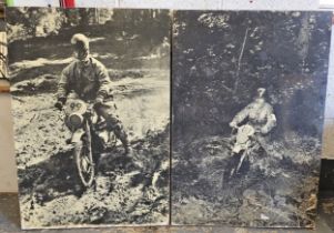 Two 1950/60's posters of trials rider, mounted on hardboard, 100 x 70cm