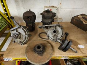 Two Peco engines dismantled, No 65614 and No A10 76521, two crank shafts, one fly wheel, three