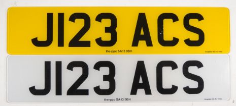 Cherished number plate J123 ACS, on retention, buyer to pay for the transfer