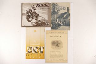 Vincent H.R.D., 1934 and 1938 sales brochures, together with Rudge and Sunbeam, both 1939.