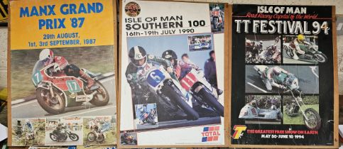 Eight Isle of Man TT posters, 1987-94, mounted on board, 59 x 42cm and other posters