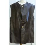 A World War II brown leather Jerkin style vest with brass buttons.