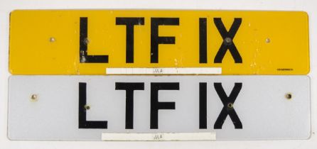 Cherished number plate LTF 1X, on retention, buyer to pay for the transfer