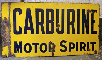 A Carburine Motor Spirit vitreous enamel double side wall mounted (flattened) advertising sign, 61 x