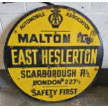 A circular AA distance sign, East Heslerton by Franco Signs, London, 76cm