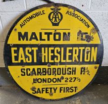 A circular AA distance sign, East Heslerton by Franco Signs, London, 76cm