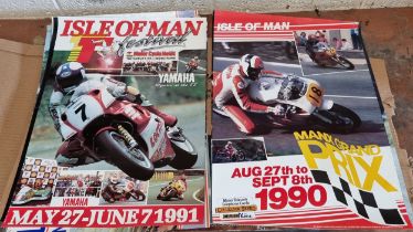 Seven Isle of Man motorcycle posters, TT, Southern 100, c1988-97, a Lombard RAC poster and another