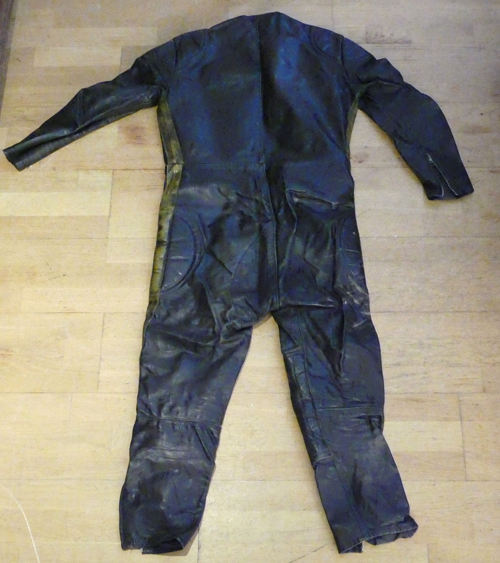 A 'Waddington' black leather set of motorcycle leathers, 143cm long - Image 2 of 3