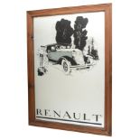 An advertising mirror with an vintage Renault motor car, 90 x 65cm