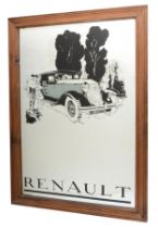An advertising mirror with an vintage Renault motor car, 90 x 65cm