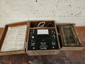 A Clare Multiple Earth Loop Tester, case and a wooden key box