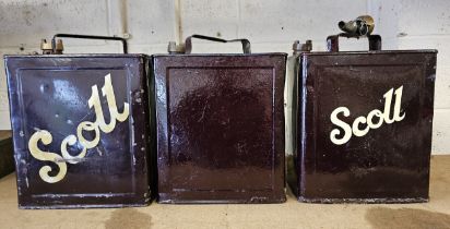 A WD 1953 two gallon petrol can and two others painted SCOTT (3)