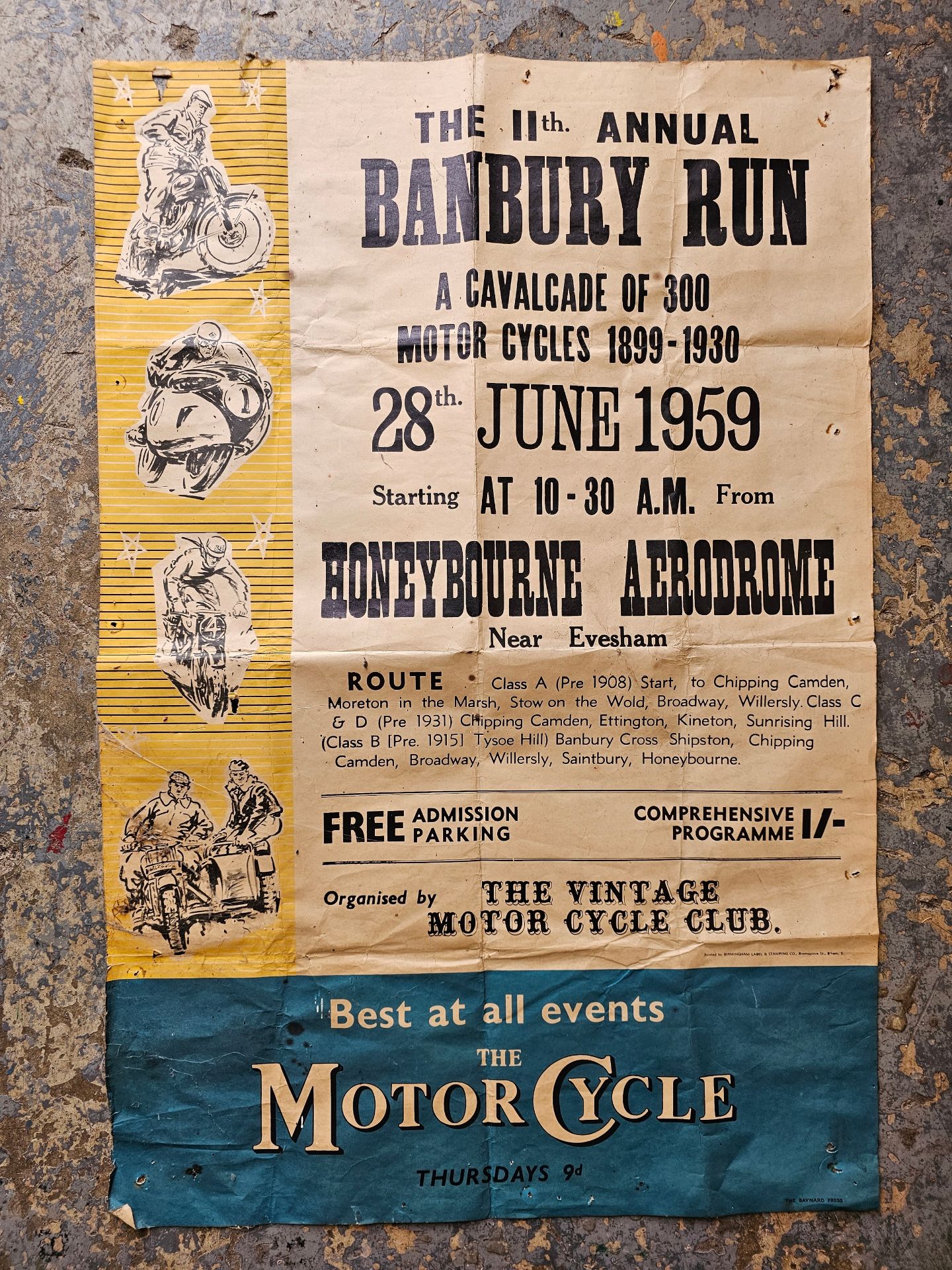 An original The Motor Cycle Banbury Run 1959 poster, 76 x 50cm