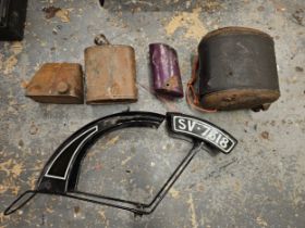 A Scott petrol tank and other tin ware.