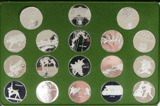 A Franklin mint Munich 1972 summer Olympics silver proof coin set, cased with COA.