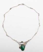 A Polish silver malachite floral necklace, 33 x 52mm, 19gm.