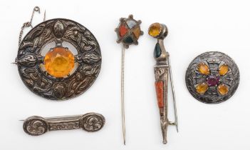 A Scottish silver brooch set with citrine, 41mm, Glasgow 1955, Robert Allison, with another Robert