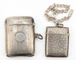 A Victorian silver Vesta case, 4 x 3cm, with chase foliate decoration, Birmingham 1897, together