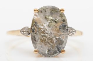 A 9ct pyrite quartz and diamond cocktail ring, S, 3.3gm.