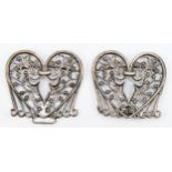 A cast silver heart shaped Nurses belt buckle with floral decoration, Birmingham 1987, 7.5 x 13cm,