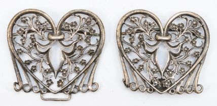 A cast silver heart shaped Nurses belt buckle with floral decoration, Birmingham 1987, 7.5 x 13cm,