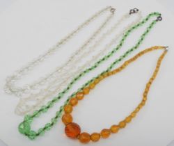 Four vintage faceted glass beaded necklaces, with silver clasps.