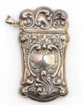 A silver plated vesta case with embossed decoration, 6 x 3.5cm.