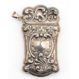 A silver plated vesta case with embossed decoration, 6 x 3.5cm.