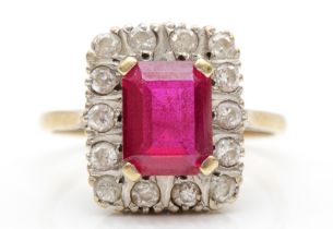 A 9ct gold synthetic ruby and white sapphire dress ring, Q, 4.2gm.