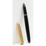 Parker, a black bodied fountain pen with 1/10 12ct rolled gold lid, 13.5cm.