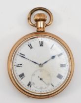 A gold plated open face keyless wind pocket watch, 15 jewel movement, 50mm