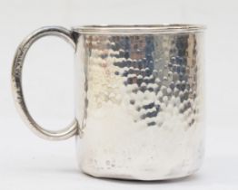 A Chinese silver Christening mug, circa 1900, with hammered textured decoration, 7 x 6.5cm,