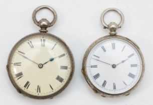 Two late 19th century sterling silver fob watches, 40 and 38mm