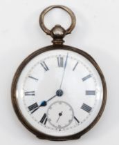 A sterling silver open face key wind pocket watch, 46mm