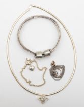 Links of London, two silver necklaces, a charm bracelet and a bangle, 68gm.