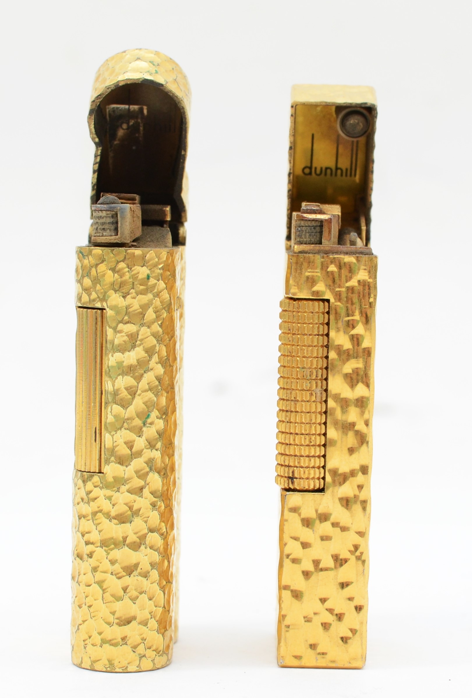 Dunhill, two textured gold plated gas lighters, 074602, 24163. - Image 2 of 4