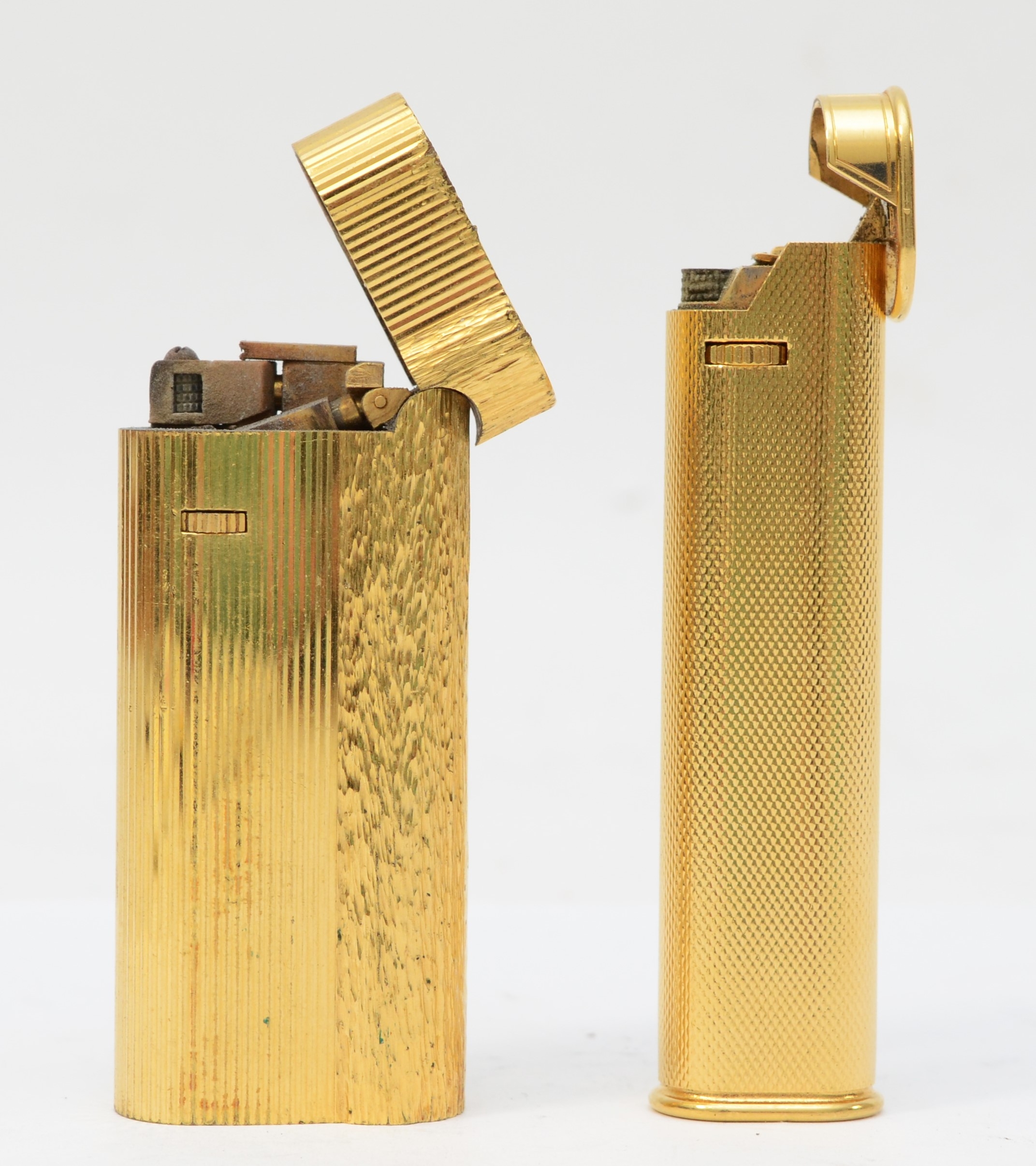 Dunhill, Two textured gold plated gas lighters, No E30436, No 019. - Image 2 of 3