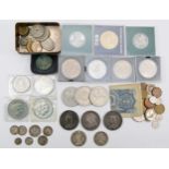 A group of silver coinage to include three Victorian crowns, an 1875 rupee and others, 121gm,