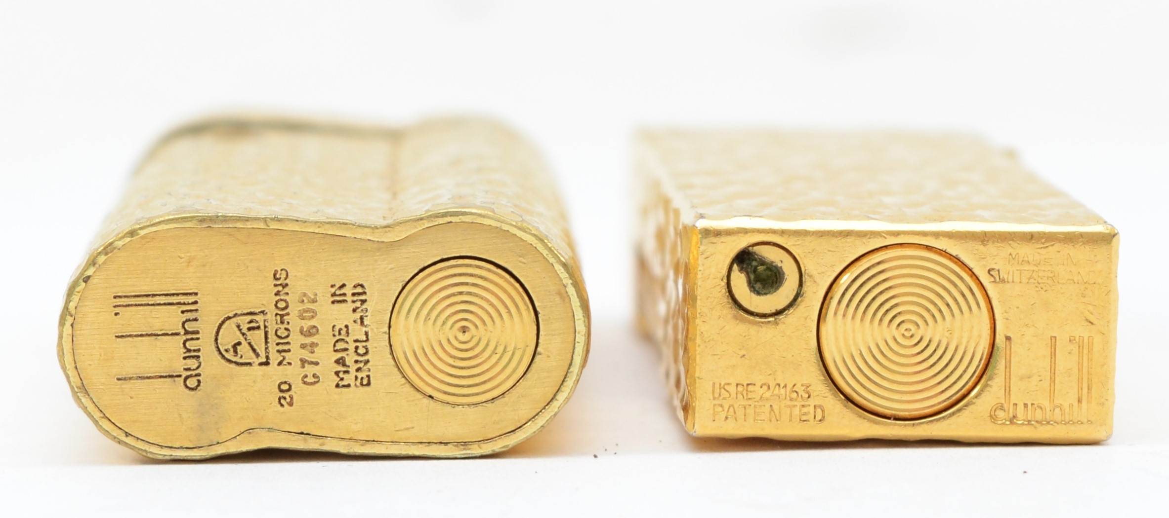 Dunhill, two textured gold plated gas lighters, 074602, 24163. - Image 4 of 4