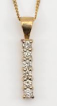 A 9ct gold brilliant cut diamond pendant, 15mm, on chain, 1.1gm.