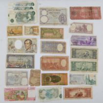 A collection of world paper currency to include, Madagascar, French and British.