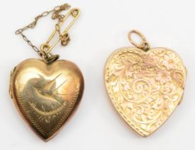 Two Victorian 9ct gold fronted and backed heart shaped lockets, 23 x 28mm.