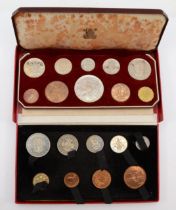 A 1950 Royal Mint nine coin proof set, in original red case, and a 1953 Royal mint ten coin proof