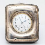 A George V silver fronted travel watch case, 10 x 11.5cm, Chester 1911, and Goliath silver plated