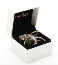 Pandora, six silver rings to include a green agate example, L, 23gm.