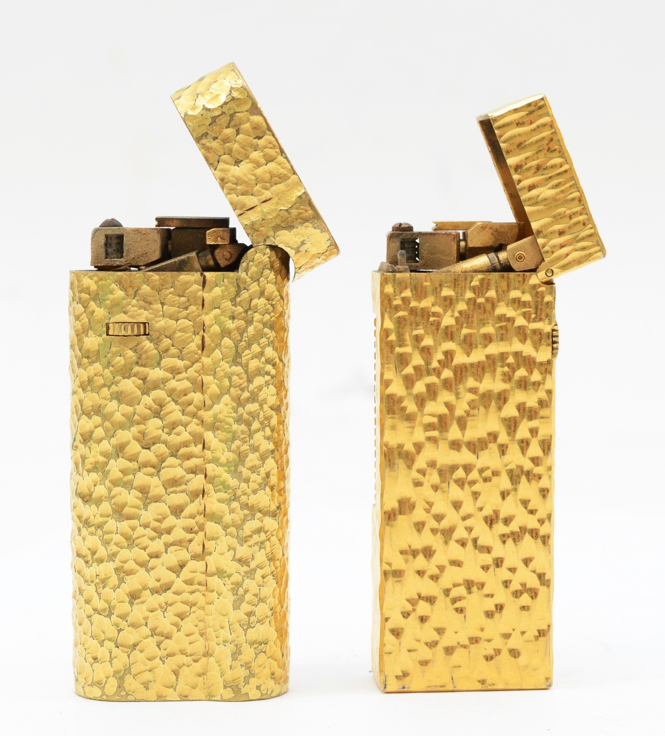 Dunhill, two textured gold plated gas lighters, 074602, 24163. - Image 3 of 4