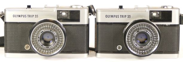Two Olympus Trip 35 cameras, both cased (working)