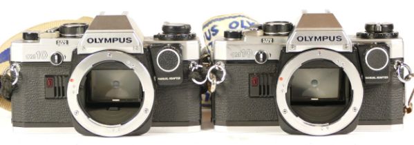 Two Olympus OM10 cameras (both working) and each with neck straps (2)