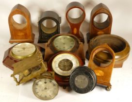 Various Edwardian inlaid mahogany mantle clock cases together assortment of other clocks